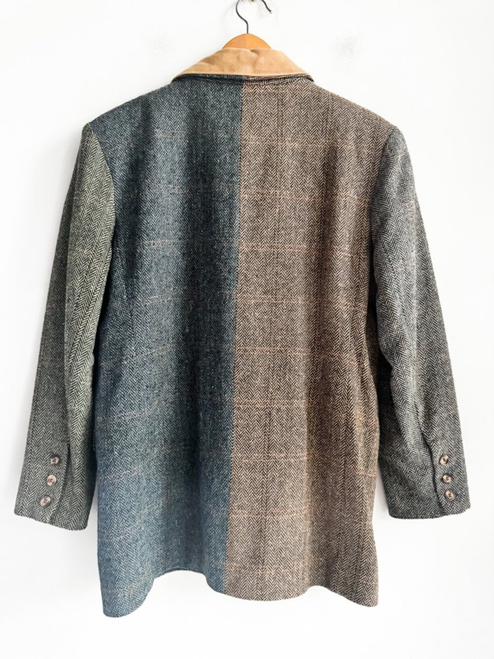 Vintage QPS Patchwork Herringbone Wool Blend Fall Blazer 10 - Picture 7 of 7